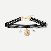 Romwe Round Detail Choker & Earrings Set