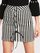 Romwe Eyelet Lace Up Striped Skirt