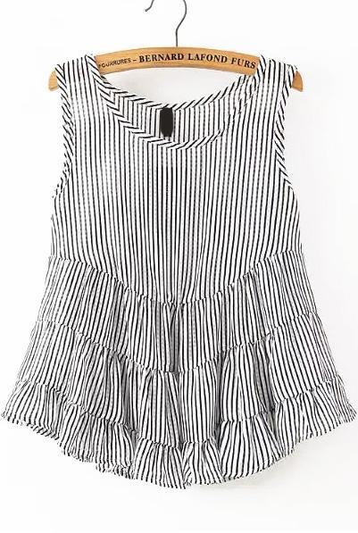 Romwe Vertical Striped Peplum Hem Grey Tank Top