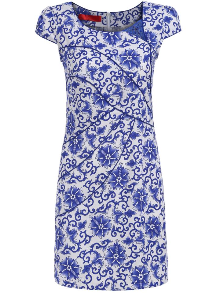Romwe With Bead Flower Print Slim Dress