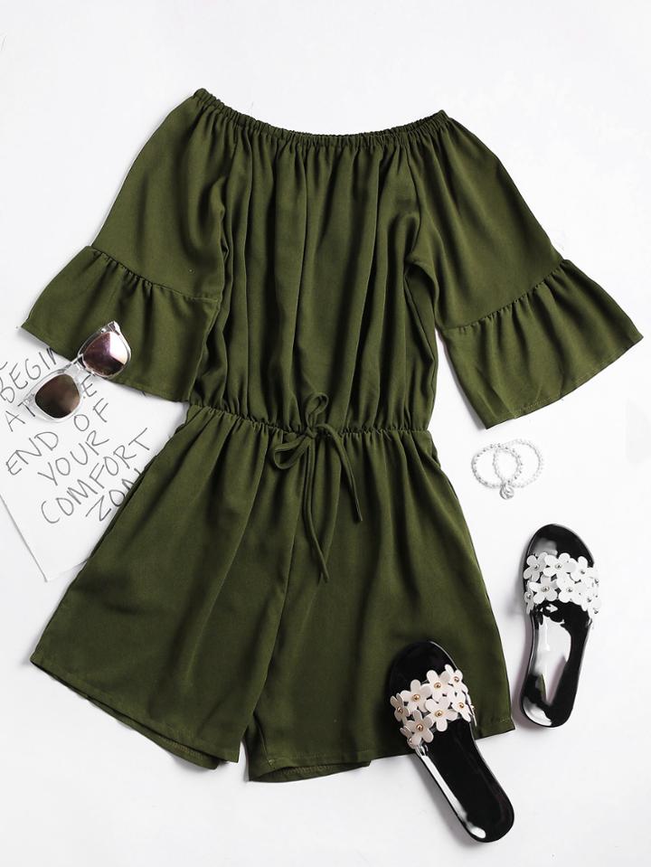Romwe Flounce Sleeve Drawstring Waist Playsuit