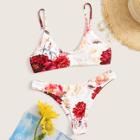 Romwe Random Floral Cami Top With Cheeky Bikini Set