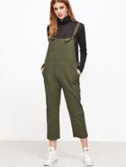 Romwe Army Green Spaghetti Strap Pockets Overall Pants