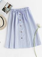 Romwe Pinstriped Button Front Drawstring Waist Skirt