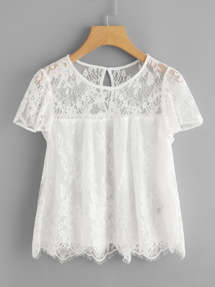 Romwe Lace Keyhole Back Top