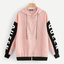 Romwe Zip Up Letter Hoodie Jacket