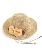 Romwe Double Flower Embellished Straw Beach Hat