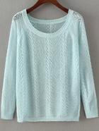Romwe Cable Knit Hollow Blue Sweater