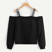 Romwe Cold Shoulder Letter Taped Sweatshirt