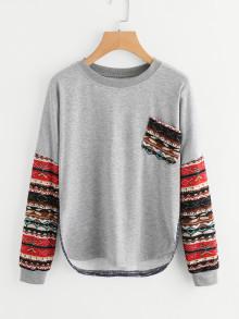 Romwe Contrast Drop Shoulder Tribal Sleeve Tee