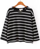Romwe Black Long Sleeve Striped Loose T-shirt