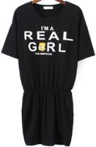 Romwe Simpson Letter Print Black Dress