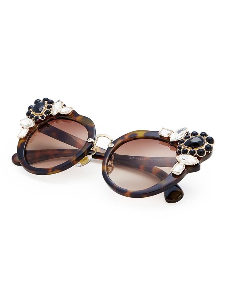 Romwe Rhinestone Decorated Cat Eye Sunglasses