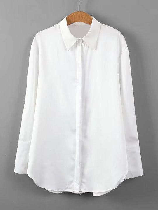 Romwe Embroidery Back Curved Hem Blouse