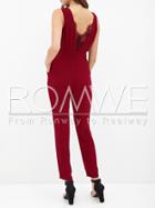 Romwe Red Sleeveless V Back With Lace Jumpsuit
