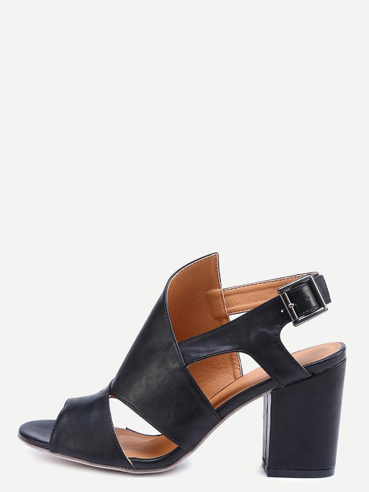 Romwe Cutout High Vamp Block Heel Sandals - Black