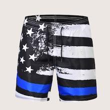 Romwe Guys Star & Stripe Print Drawstring Bermuda Shorts