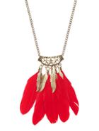 Romwe Golden Vintage Leaf Feather Pendant Necklace
