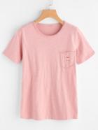 Romwe Ripped Chest Pocket Slub Tee