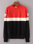 Romwe Color Block Star Patch Jumper Sweater