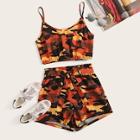 Romwe Camouflage Print Crop Cami & Belted Shorts