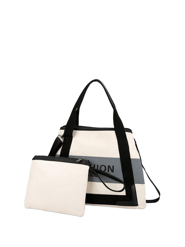 Romwe Strap Colorblock Canvas Bag With Purse