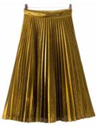 Romwe Gold Zipper Side Pleated Flare Skirt