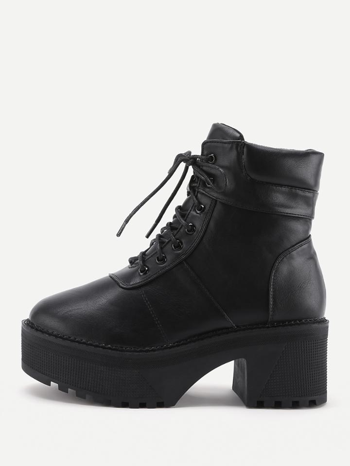 Romwe Platform Lace Up Faux Leather Boots