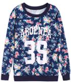 Romwe Aroenea 35 Print Blue Sweatshirt