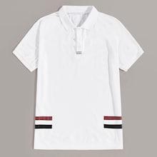 Romwe Guys Stripe Print Polo Shirt