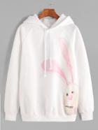 Romwe White Hooded Raglan Sleeve Cartoon Print Sweatshirt