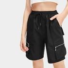 Romwe Drawstring Waist Pocket And Zip Detail Shorts