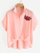 Romwe Rose Embroidered Dip Hem Shirt