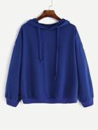 Romwe Royal Blue Drop Shoulder Drawstring Hooded Sweatshirt