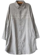 Romwe Grey Embroidered Pocket Long Shirt