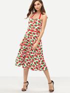 Romwe Strawberry Print Halter Neck Dress