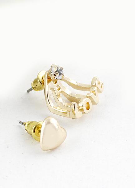 Romwe Gold Heart Love Stud Earrings