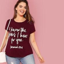 Romwe Plus Short Sleeve Slogan Top