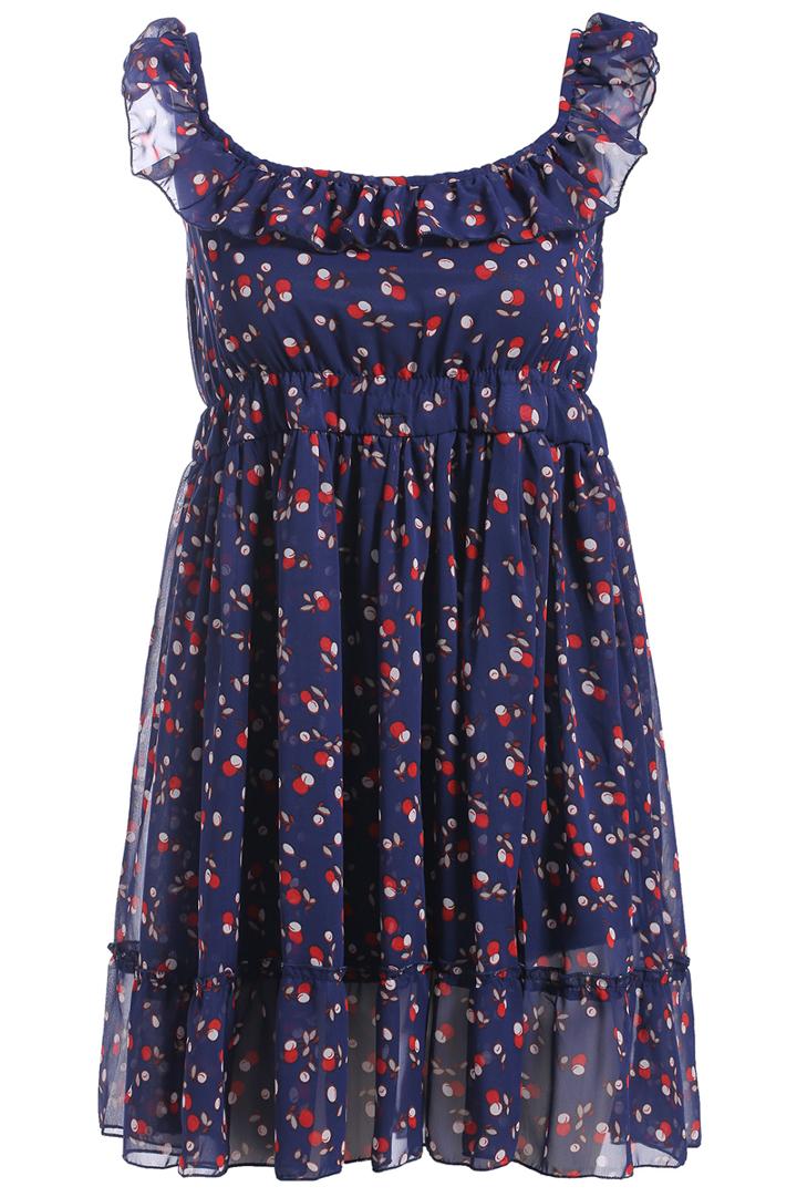 Romwe Scoop Neck Sleeveless Polka Dot Chiffon Dress