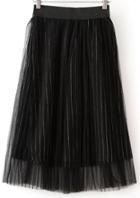 Romwe Black Striped Mesh Skirt