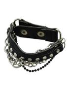 Romwe Black Braided Metal Chain Pu Leather Wrap Bracelet