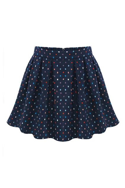 Romwe High-waisted Colorful Square Embroidered Skirt
