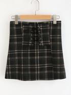 Romwe Eyelet Lace Up Plaid Skirt