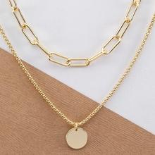 Romwe Chain Link Double Layer Circle Pendant Necklace