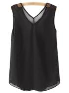 Romwe Black V Neck Mesh Splicing Tank Top