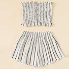 Romwe Plus Lettuce Frill Striped Tube Top With Shorts