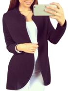 Romwe Stand Collar Long Black Coat