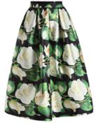 Romwe With Zipper Rose Print Flare Skirt