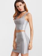 Romwe Heather Grey Double Scoop Neck Side Striped Tank Top With Skirt