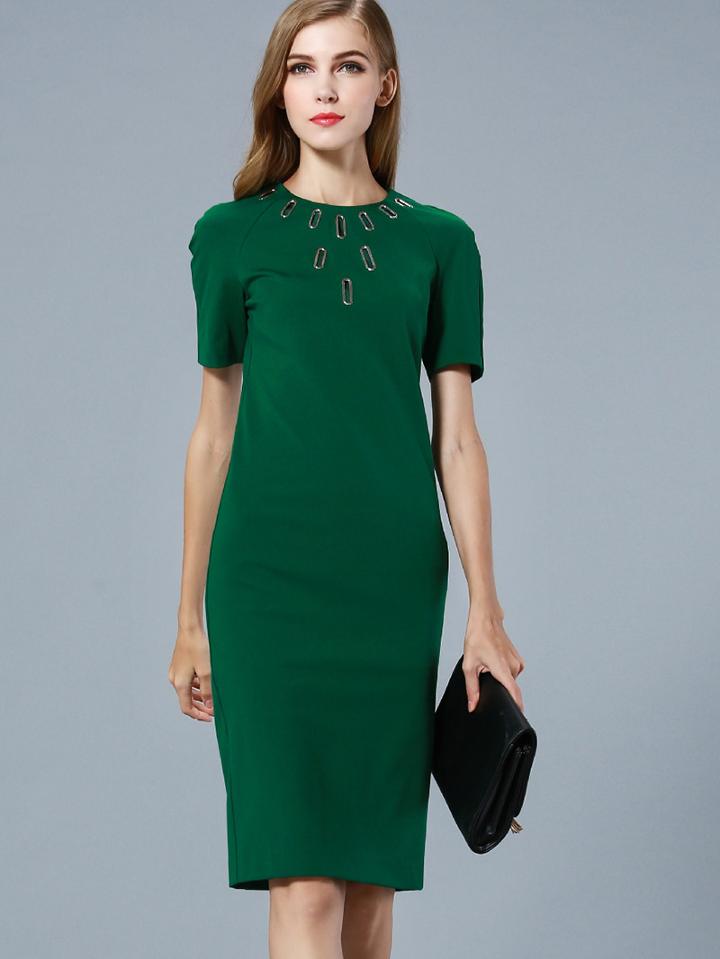 Romwe Green Round Neck Short Sleeve Bodycon Dress